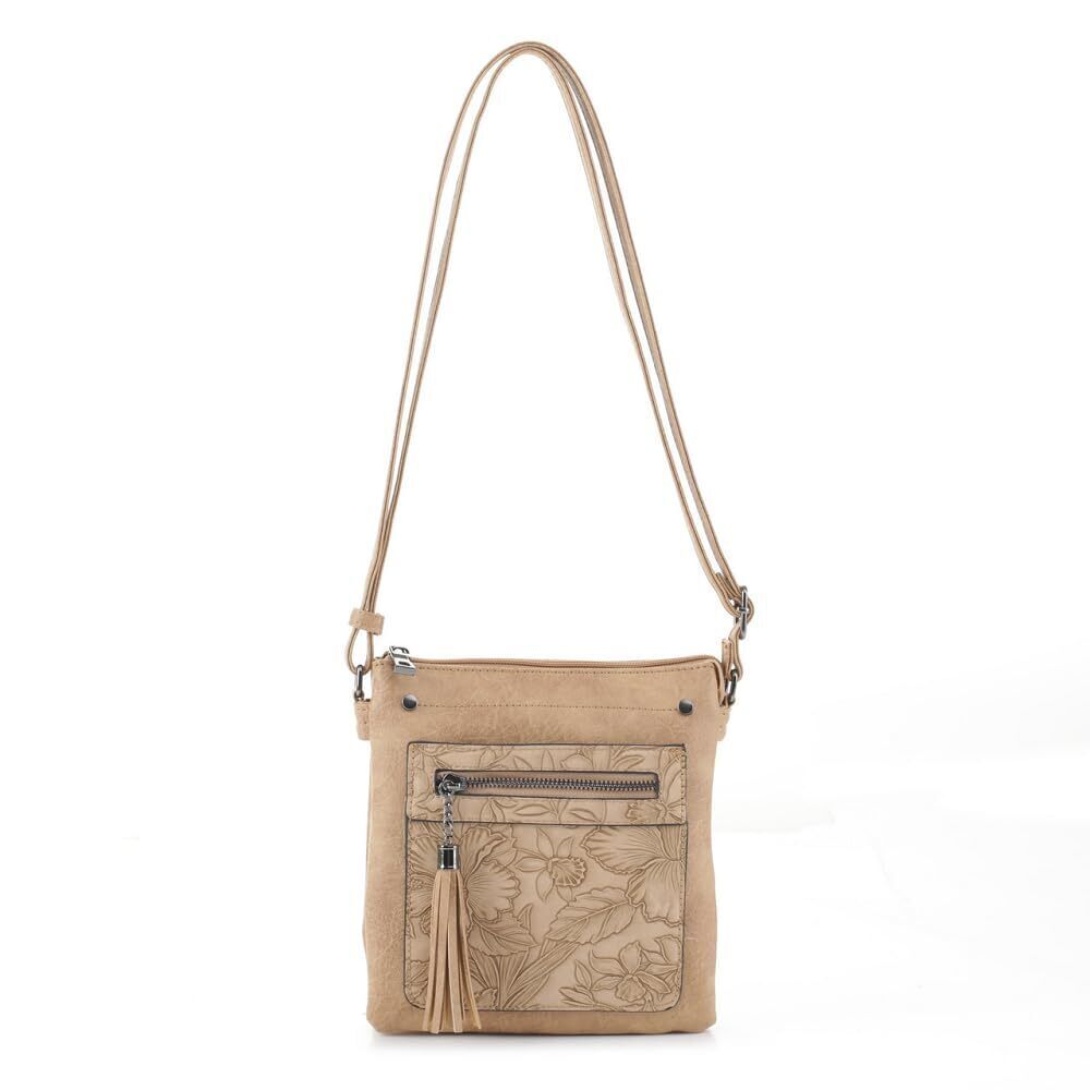 6912 Sand Sara Crossbody Purse - PU Vegan Leather Trendy Shoulder Bag